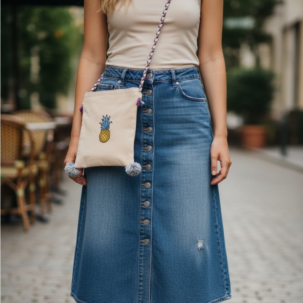 NEW•Peace By Piece Boho Chic Fun Pineapple Canvas Tote Bag